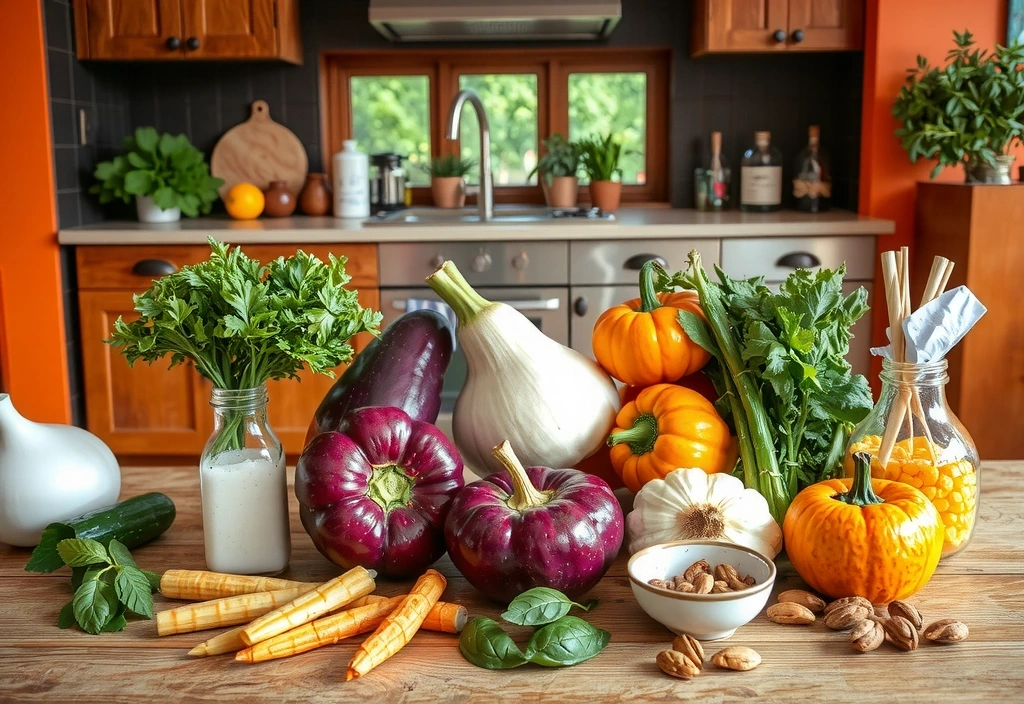 Scène naturelle vibrante avec ingrédients frais pour une alimentation saine