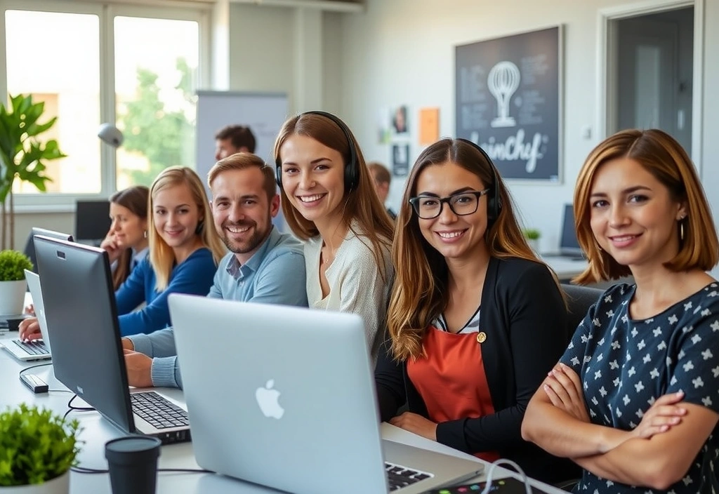 Image d'une équipe de support client souriante à Lyonchefcx