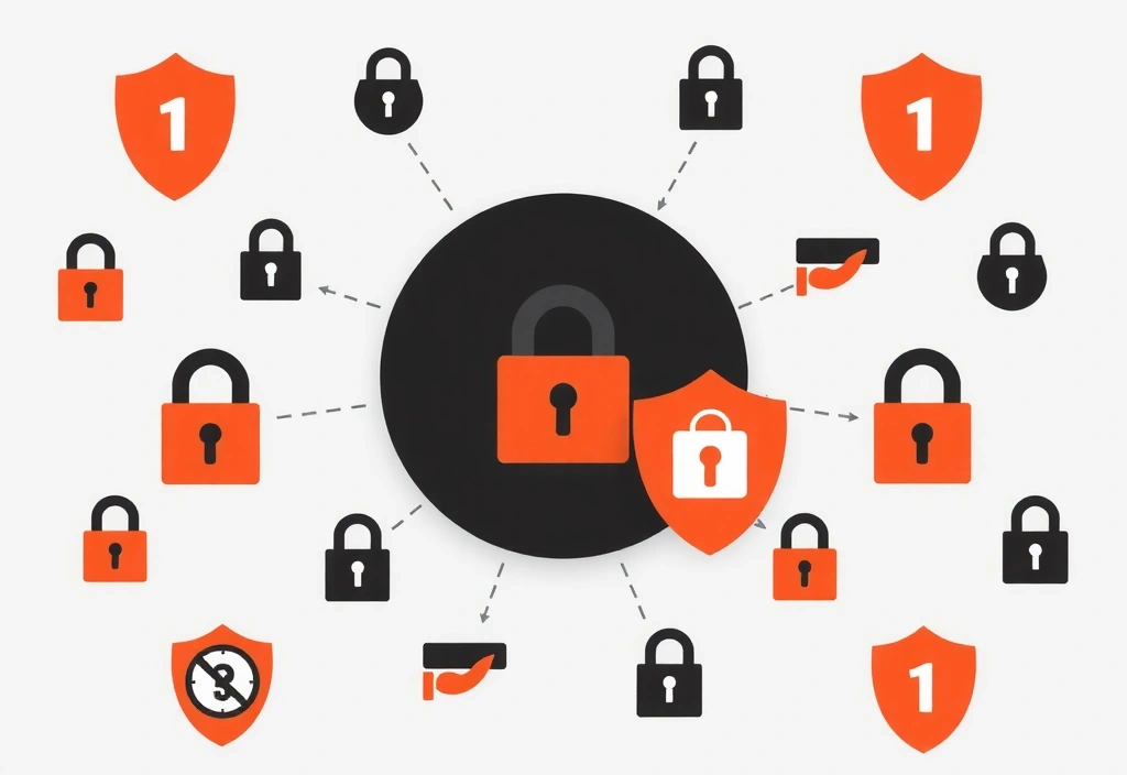 Symbole de sécurité avec cadenas et boucliers