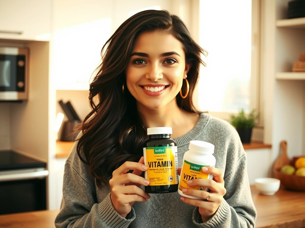 Personne heureuse tenant des compléments vitaminés